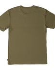 Back of an olive green polyester water resistant short sleeve Low Key Surf Shirt.