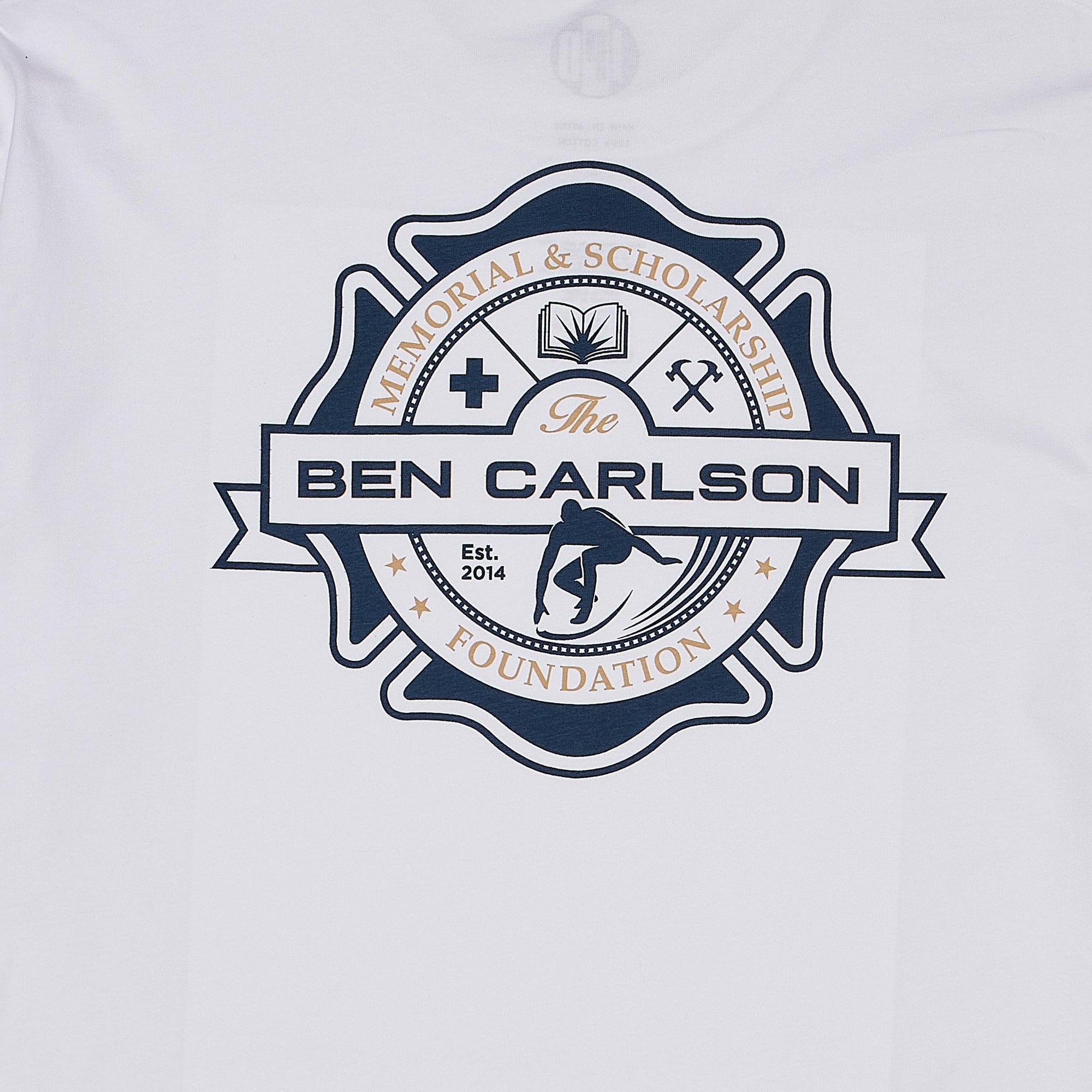 up close of ben carlson long sleeve tee logo from the ben carlson memorial and scholarship foundation 