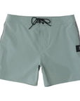 The B100 Chase boardshort features a 16” length and solid sage coloring with a black and white striped side taping. It also has a waistband tie, side zipper pocket, and a black IPD logo patch halfway up the left leg taping.  