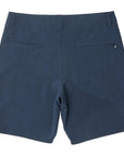 navy - rear view of mens carter hybrid walkshort in navy showing two rear pockets one with zipper and one without along with belt loops along waist 